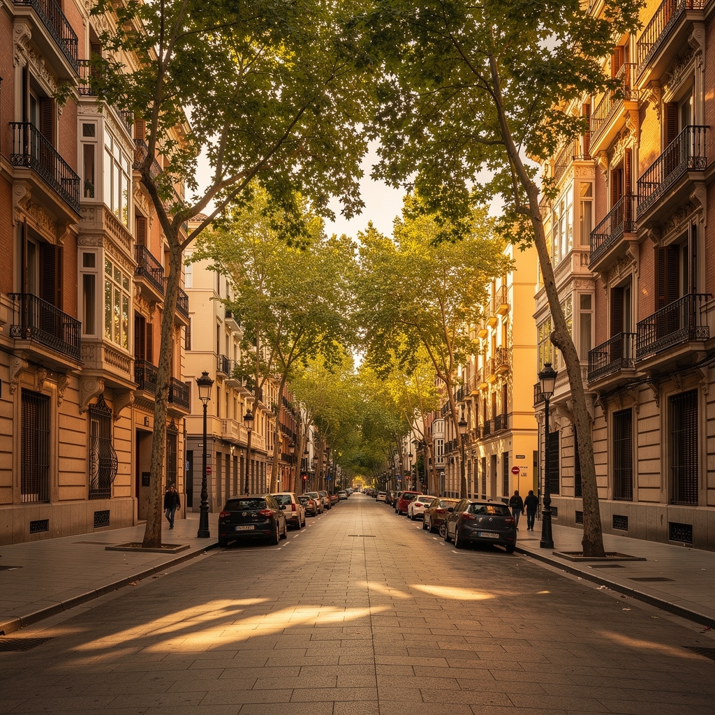 Calle del barrio de Salamanca en Madrid con edificios de arquitectura clásica y árboles en acera